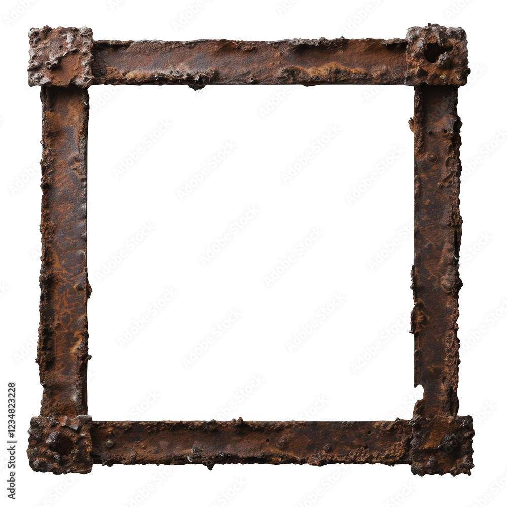 Poster rusty metal frame with rough edges and square shape for artistic or decorative use