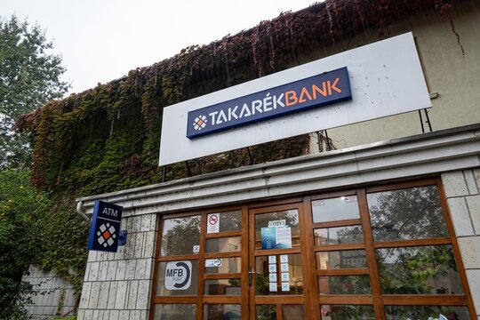 Office and ATM of Takarek Bank in Tokaj, Hungary