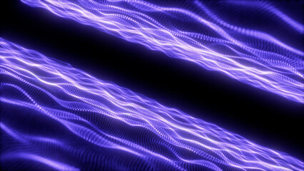 Parallel glowing smooth  waves of purple color. Abstract violet  digital looped  cyber wave made particles moves dark background. 4k 60 fps . Video for business