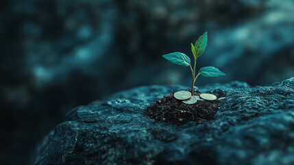 Young Plant Sprouting from Soil with Coins Growth Investment Nature Leaf Money Green Money Image    