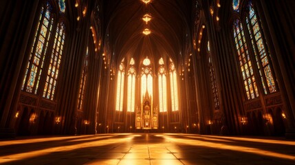 Obraz premium Majestic Cathedral Interior with Stunning Stained Glass