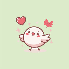 Super Cute Chabi White bird Happy expression. kawaii style. Kids tee print design. Pet Animal Icon in flat cartoon style