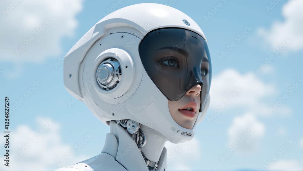 Aufkleber futuristic robot with sleek design and advanced features against a clear blue sky, showcasing intric