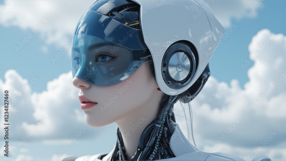 Aufkleber futuristic humanoid robot with a sleek design and transparent visor highlighting advanced technology