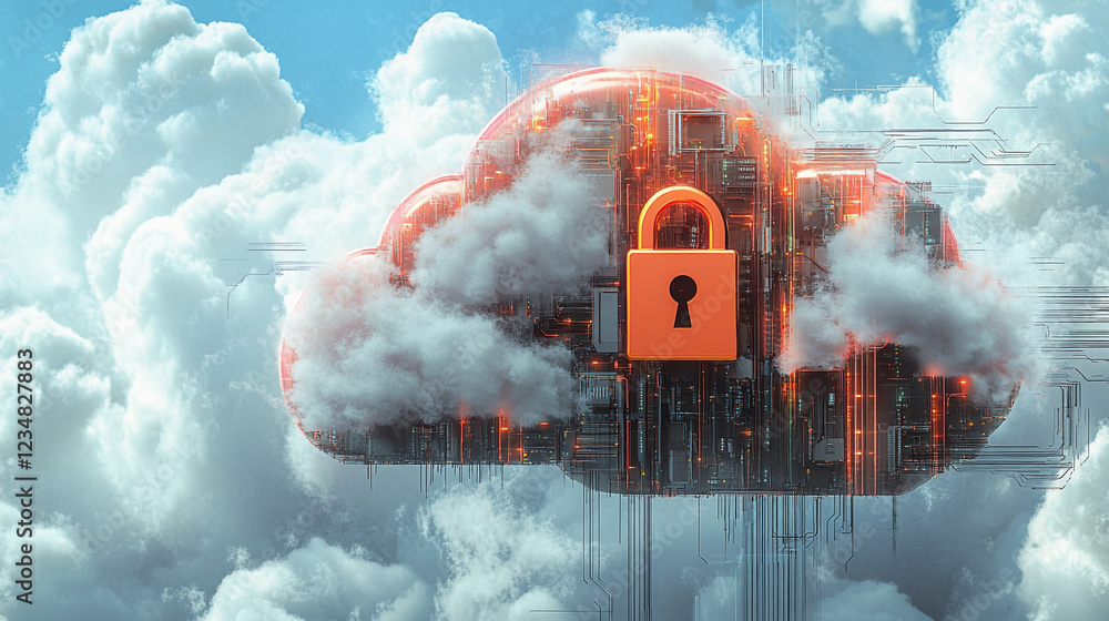Poster secure cloud computing digital data network safety technology protection server system locked online