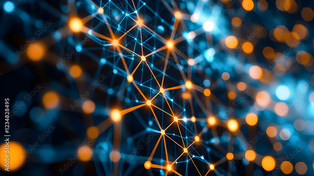 Aufkleber abstract representation of interconnected nodes and lines in blue and orange tones