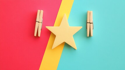 Star from clothespins on colourful background