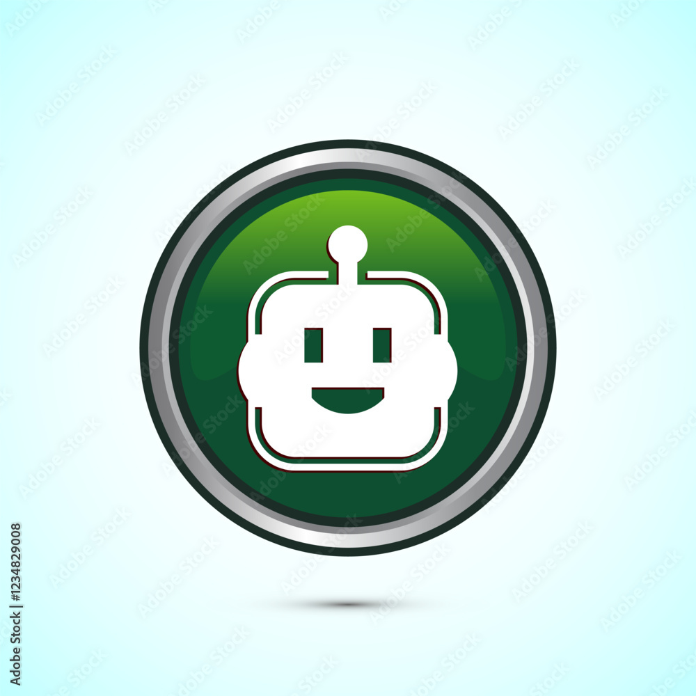 Poster ai assistant icon design illustration. digital or virtual assistant sign, robot icon, green color ro