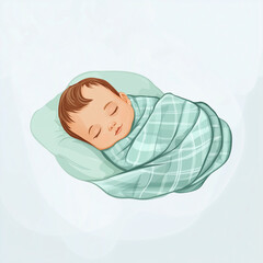 vector illustration of a peacefully sleeping baby swaddled in a cozy blanket, pastel colors, isolated on a transparent background,