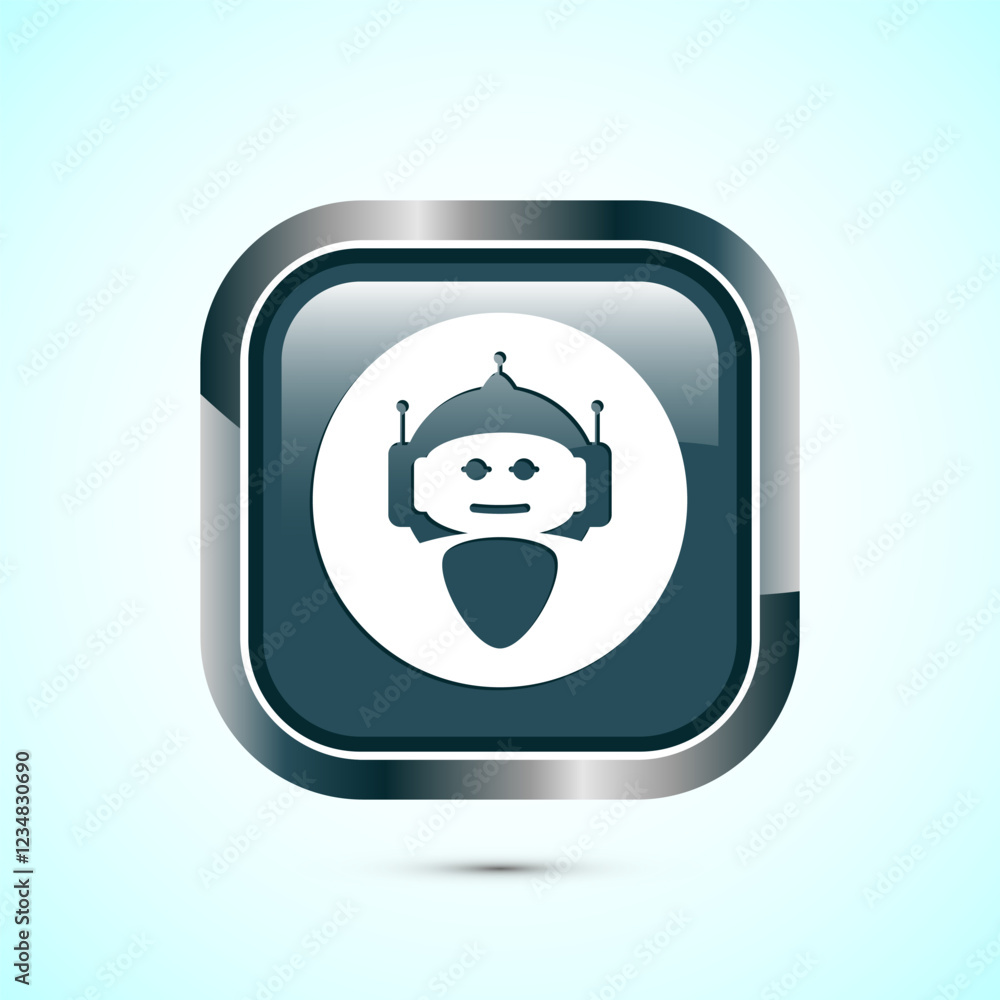 Poster ai assistant icon design illustration. digital or virtual assistant sign, robot icon, gray color squ