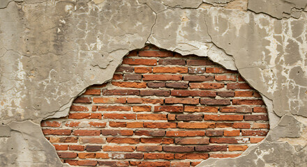Cracked Plaster Revealing Brick Wall background