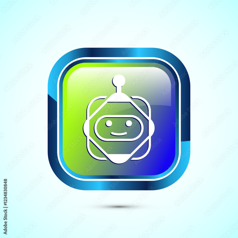 Poster ai assistant icon design illustration. digital or virtual assistant sign, robot icon, glossy square 