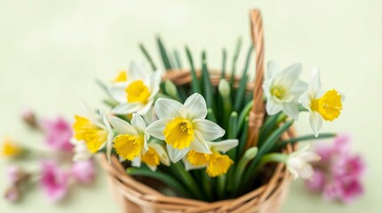 Daffodils in Wicker Basket Spring Flowers Bouquet
