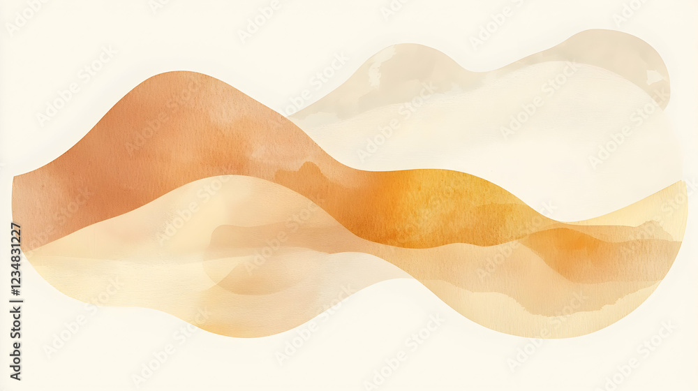 Poster abstract watercolor waves in warm tones creating a serene and calming background