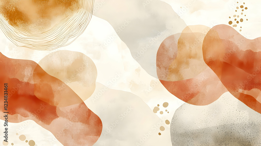 Poster abstract composition featuring soft shapes and warm colors on a light background