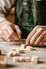 Crafting wooden models workshop art process indoor close-up creativity