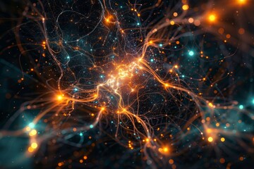 Neural networks creating a glowing cosmic galaxy  hyper detailed sci fi art on neuroplasticity