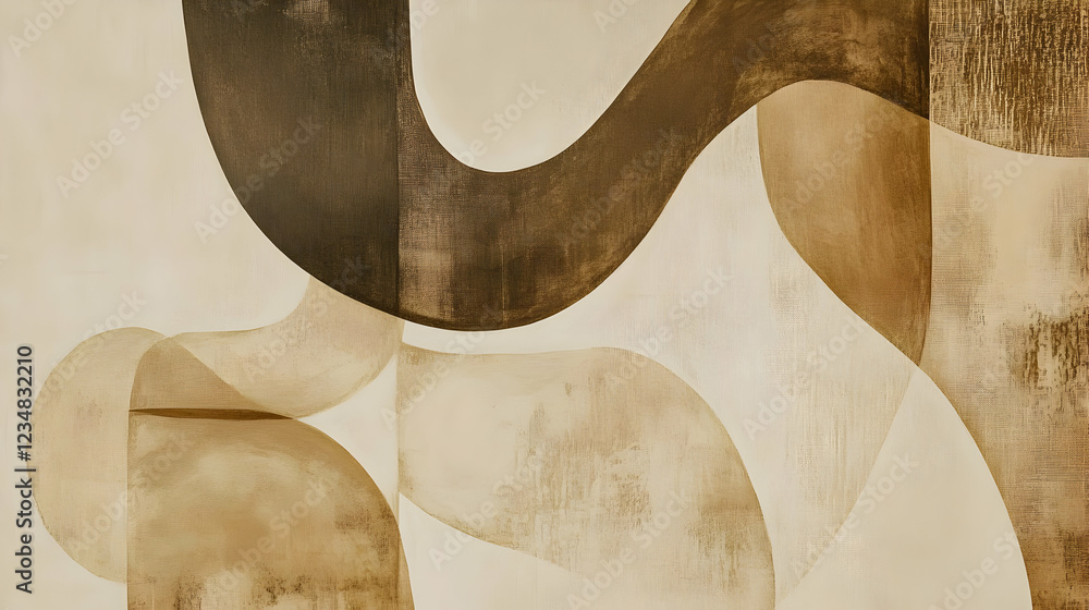 Poster abstract composition of flowing shapes in warm tones on a textured background