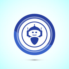 AI assistant icon design illustration. Digital or virtual assistant sign, Robot icon, Blue color button design