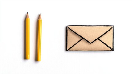 Yellow Pencils and Tan Envelope Illustration on White Background