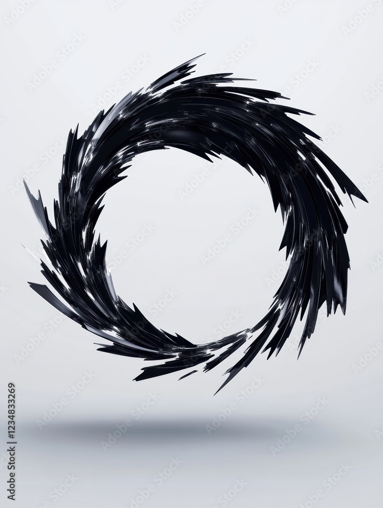 Poster dynamic black circular design created with sharp lines in a minimalist setting. generative ai