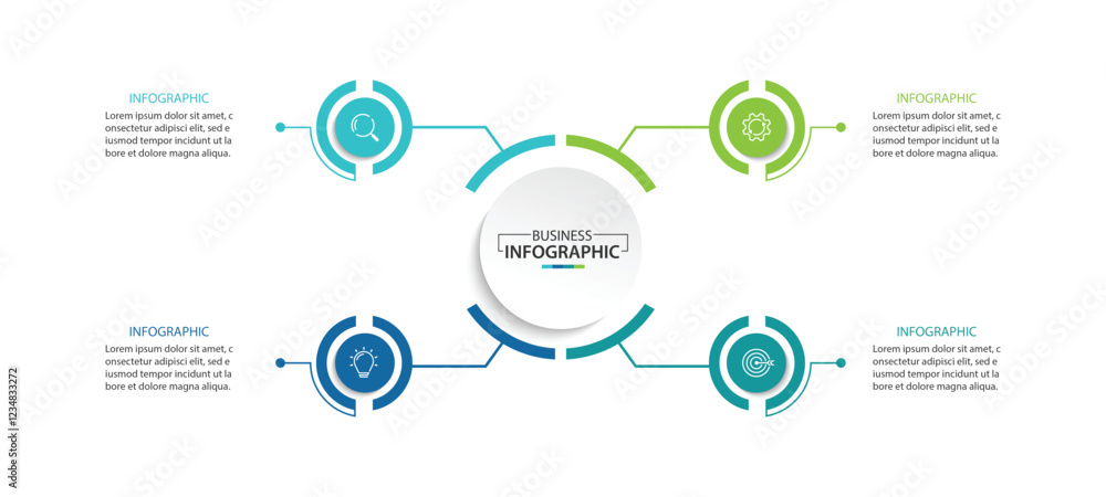 Poster Vector infographic label design with circle infographic template design and 4 options or steps.