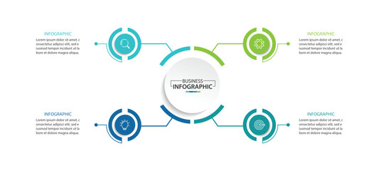 Vector infographic label design with circle infographic template design and 4 options or steps.
