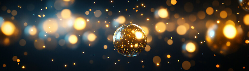A shimmering ornament reflecting glowing lights.