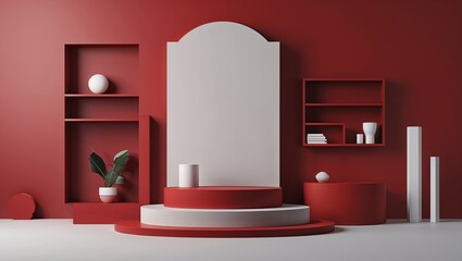 Red Modern Minimal Background with 3D Rendered Elements, Featuring Clean Lines and a Sleek, Contemporary Design for a Bold and Sophisticated Aesthetic