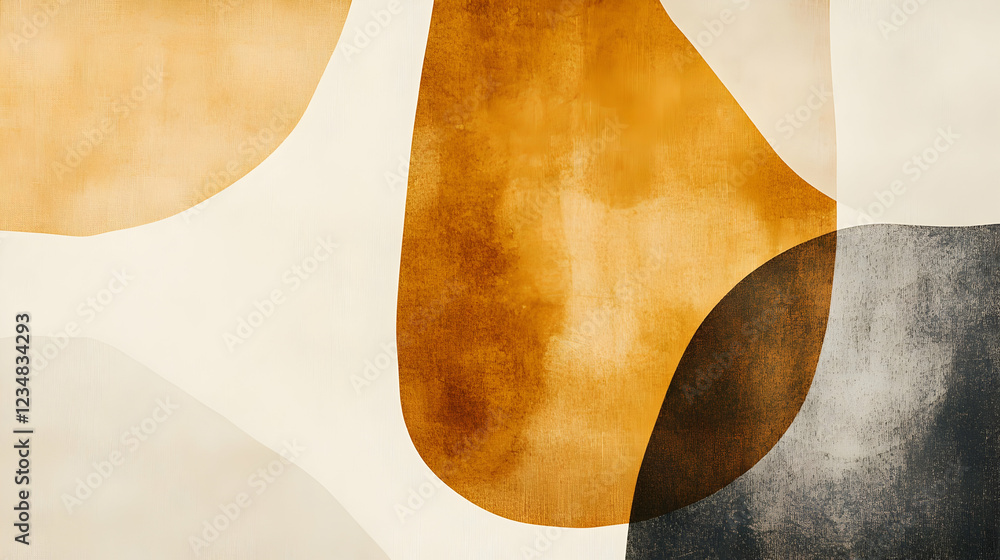 Poster abstract composition of soft shapes in warm earth tones creating a calm atmosphere