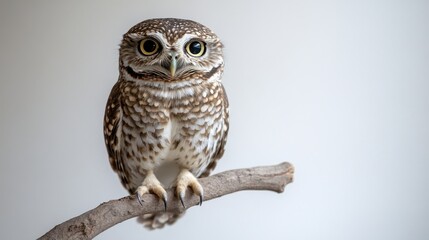 Close-Up Portrait of an Owl Perched on a Branch in Soft Lighting
