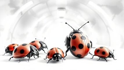 Naklejka premium Glowing Tunnel, Abstract Ladybug, Watercolor Effect, 3D Render