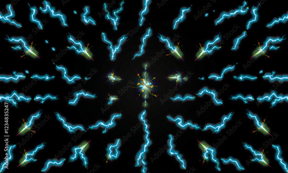 Aufkleber dynamic blue lightning bolts radiate from central point, creating electrifying visual effect against