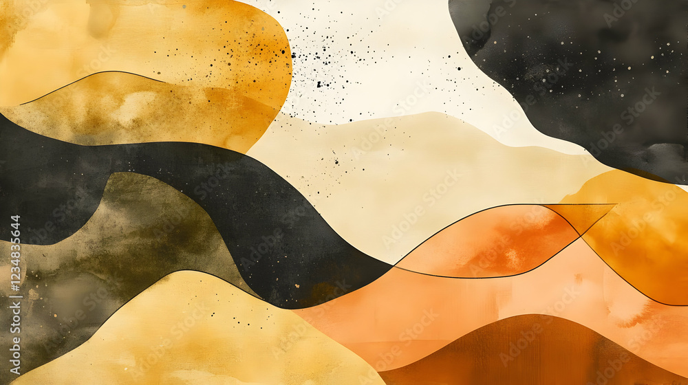 Poster abstract fluid art with warm tones and flowing shapes on a textured background