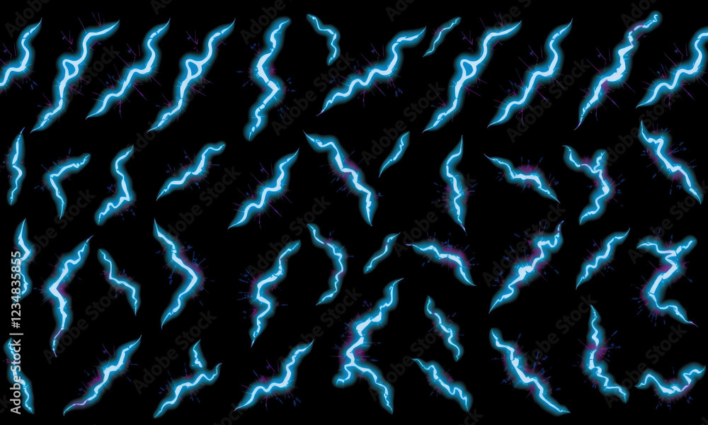 Poster bright blue lightning bolts on black background create dynamic and energetic visual. striking patter