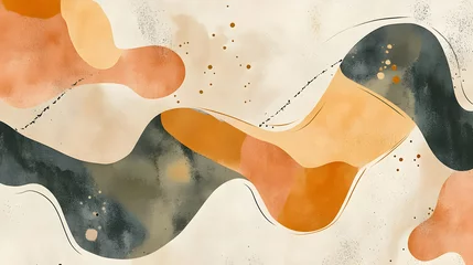 Fotobehang Abstract watercolor design with flowing shapes in warm tones and soft textures © ali
