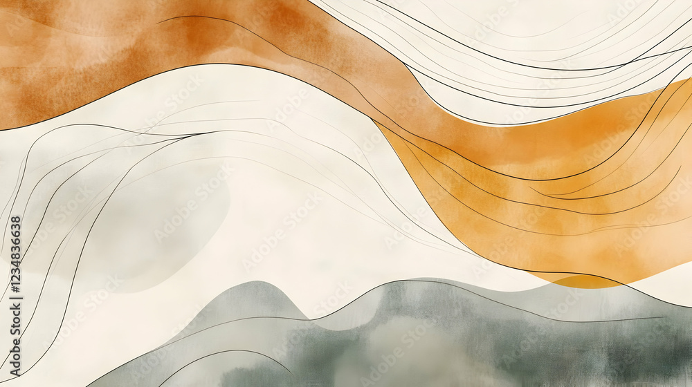 Poster abstract wavy lines in earthy tones creating a serene background for design