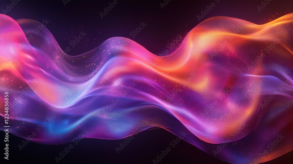 Poster abstract background featuring colorful waves and stars in a fluid design with iridescent effects