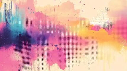 Obraz premium Abstract Watercolor Painting with Halftone Dots and Pink, Yellow, and Blue Hues