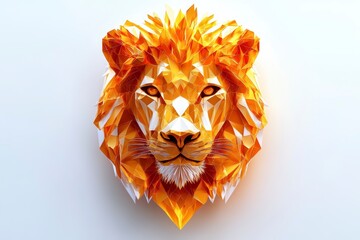 3D abstract art of a lion's head, set against a white background. 