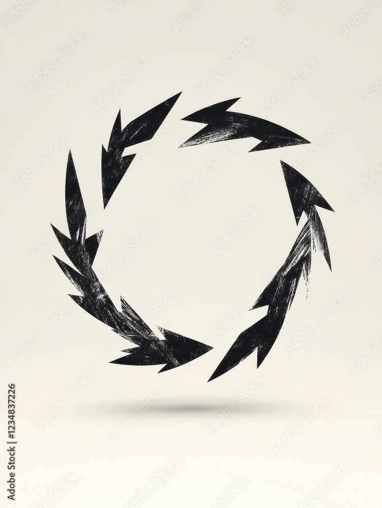 Fototapete Circular design with sharp black arrows creating a dynamic motion effect on a light background. Generative AI