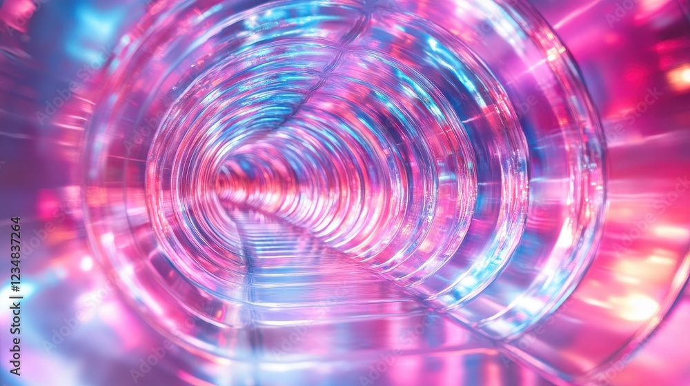 Poster light trails in a tunnel creating an abstract holographic texture with vibrant colors