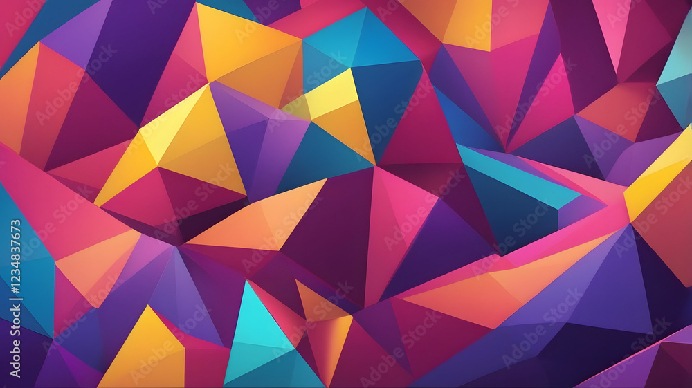 Poster abstract geometric polygons: vibrant, multicolored polygons create a dynamic, low-poly abstract back
