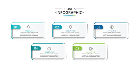 Fototapeta premium Business infographic template. 5 Step timeline journey. Process diagram, Infographic elements vector illustration. 