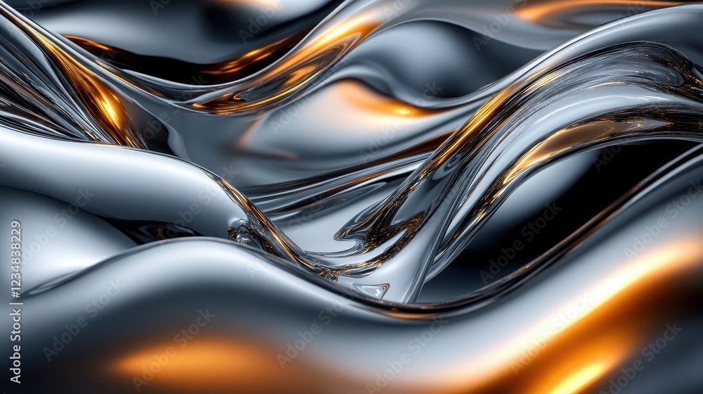 Poster abstract metallic background with liquid shapes and organic forms in a fluid design