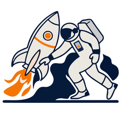 outline vektor astronot with he rocket
