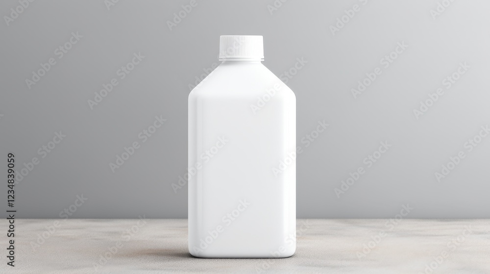 Poster empty white plastic bottle with blank label on simple background for mockup and design use in produc
