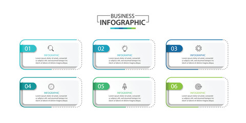 Business infographic template. 6 Step timeline journey. Process diagram, Infographic elements vector illustration.	