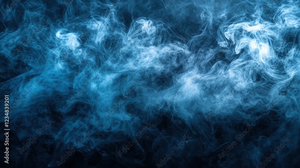 Aufkleber blue smoke swirls on black background creating abstract artistic patterns and textures