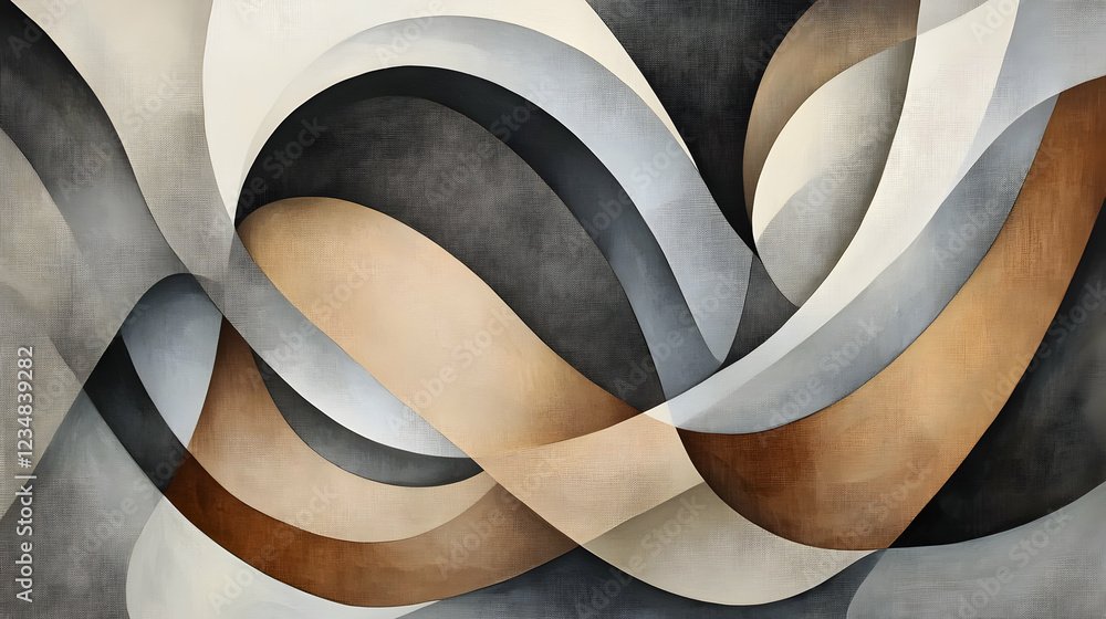 Poster abstract wave patterns in neutral tones creating a dynamic visual flow